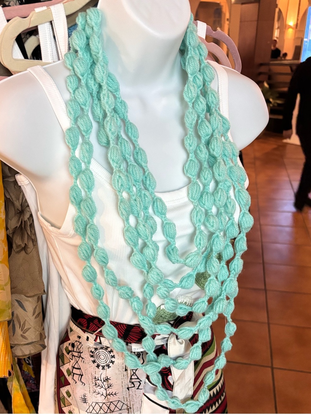 Handcrafted Multi-Strand Braided Necklace in Mint Green. Handmade crochet